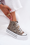 Womens High Top Sneakers On Massive Platform With Clips Leopard Gold Olivana