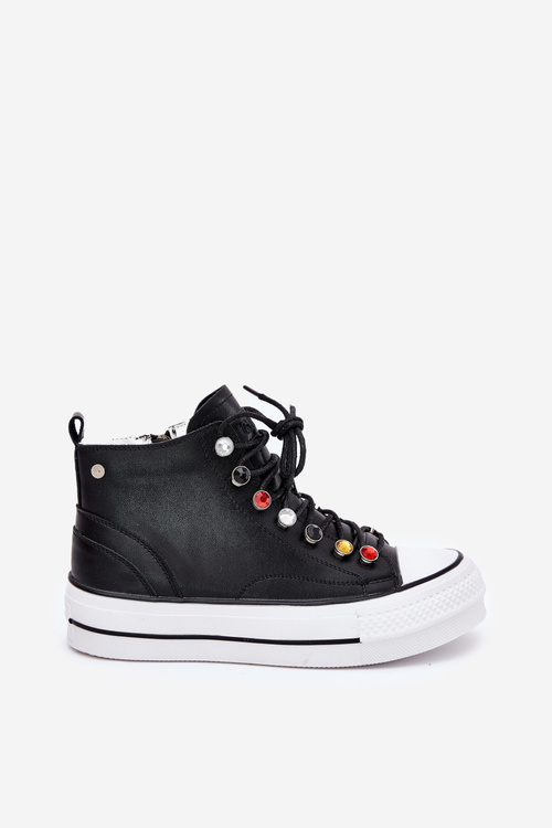 Leather High Top Sneakers Women GOE RR2N4101 Black
