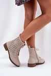 Ażurowe Botki Na Płaskim Obcasie Jasnobeżowe Serfina