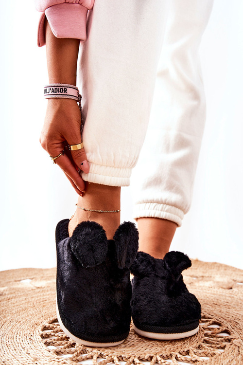 Fur Slippers With Ears Black Thorpe