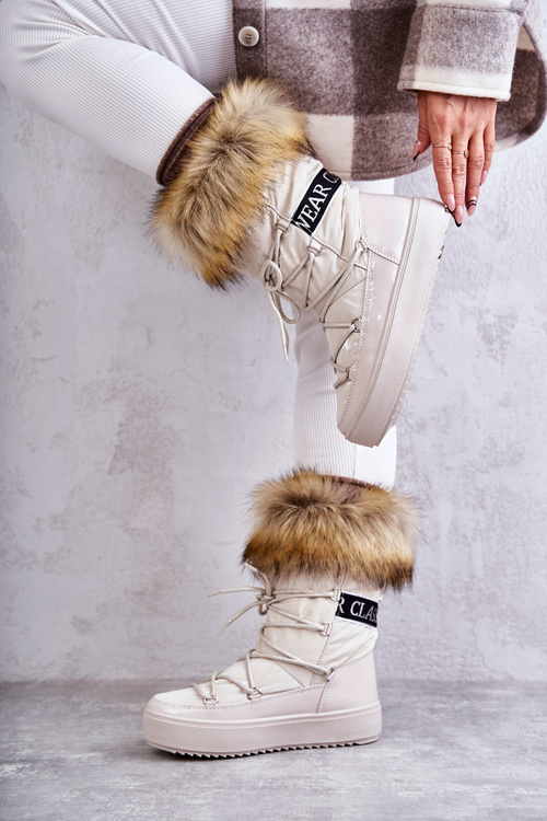 Women's Lace-up Snow Boots Beige Santero
