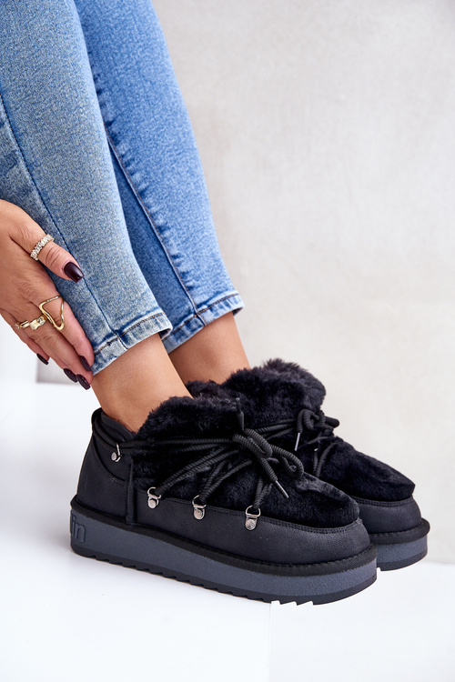 Śniegowce Niskie Platforma Futerko Czarne D.Franklin DFSH370011