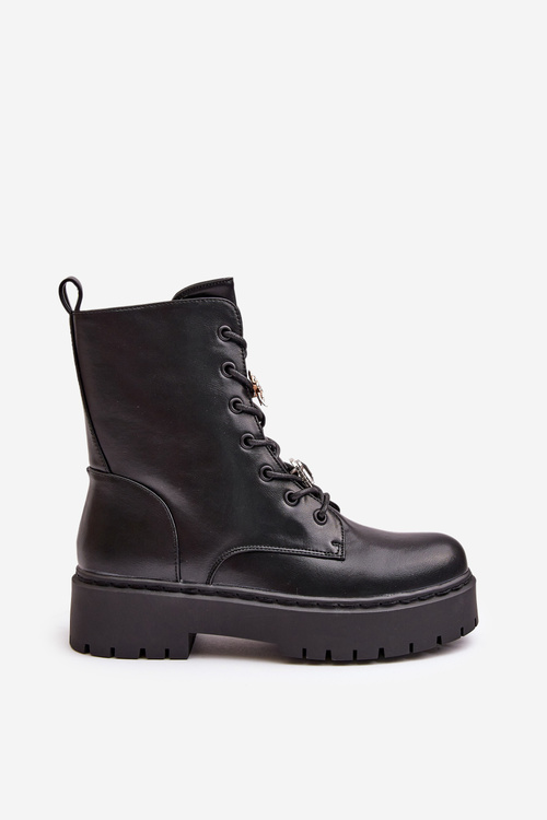 Warm ankle boots workers women's with badges black Avorira