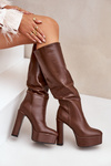 Knee High Boots On A Heel And Platform Made Of Eco Leather Brown Felilorn