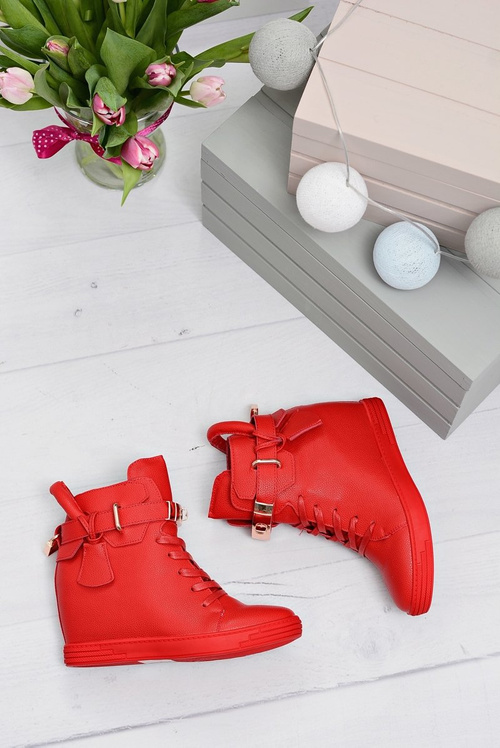 Women's Red Sneakers Gold Padlock Anchor Hudgens