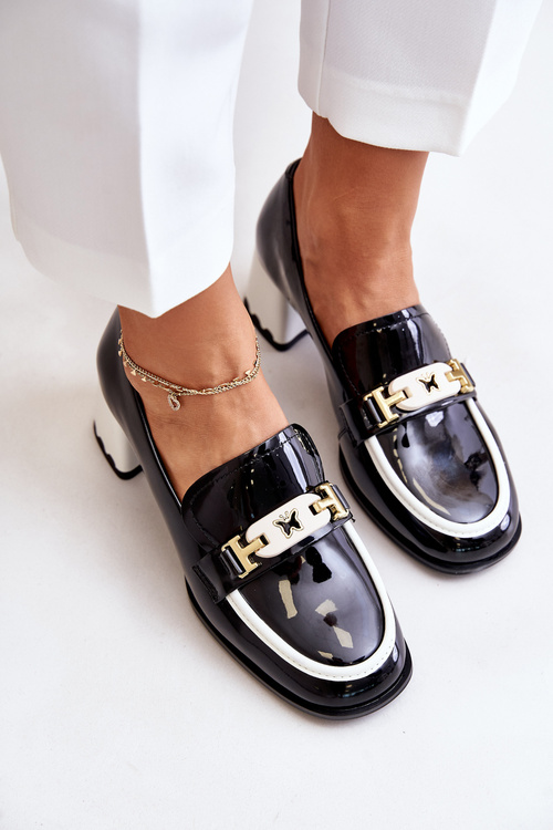 Półbuty Damskie Lakierowane Obcas Ozdoba Czarne Artiker 55C1002