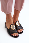 Elegant Women's Sandals with Low Heel and Gold Decoration Black Uzimila