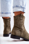 Women's Suede Flat Heel Boots Green Fiorenz