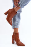Women's Leather Boots On Heel Brown Saitana