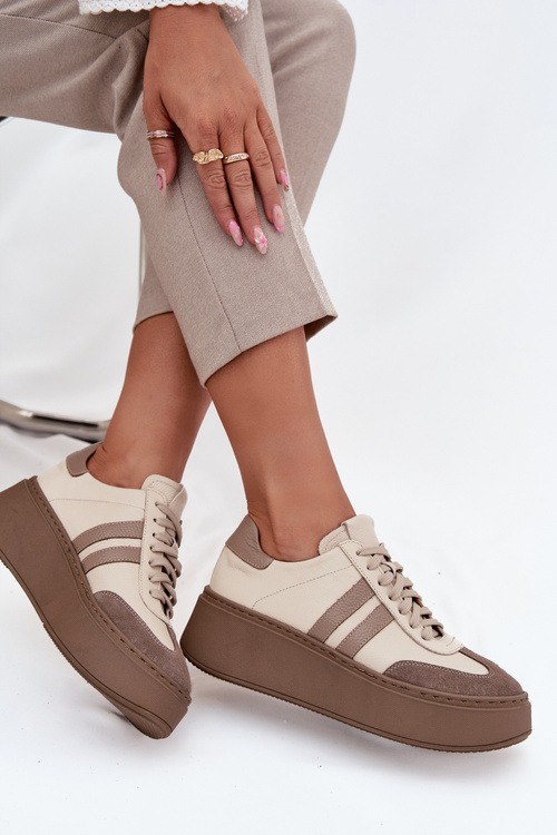 Leather Women's Sneakers On Platform Zazoo 3775 Beige