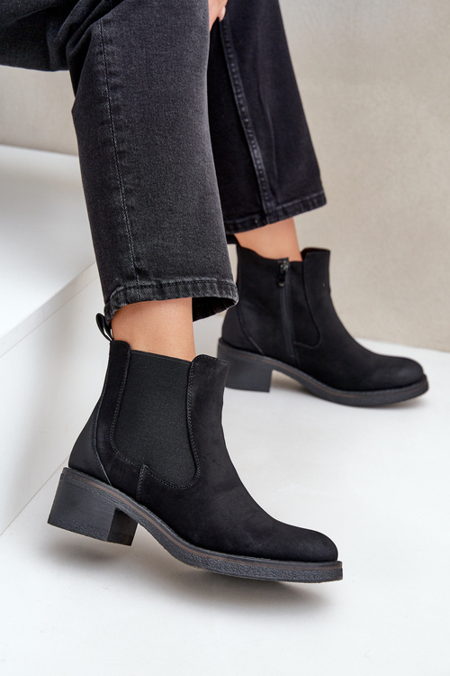 Women's Ankle Boots Insulated Low Heel Zip Black Savalindra