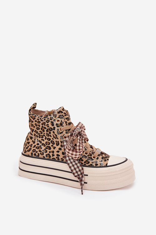 Women's Sneakers With Ribbon And Zipper On Platform Panther Mavara