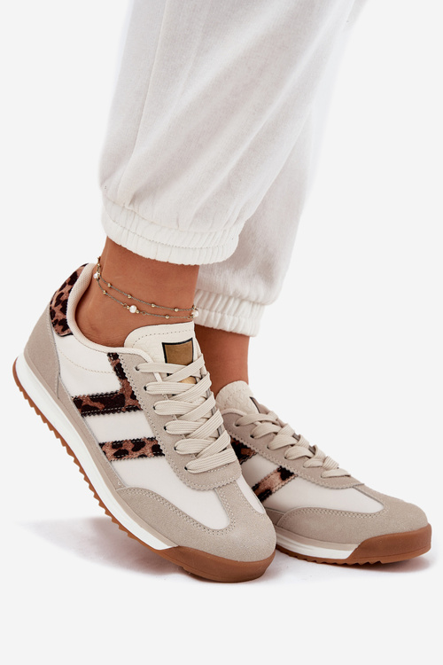 Damskie Niskie Sneakersy Panterka Beżowe Rulaana