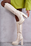 Fashionable Leather Boots On The Platform Beige Isabell