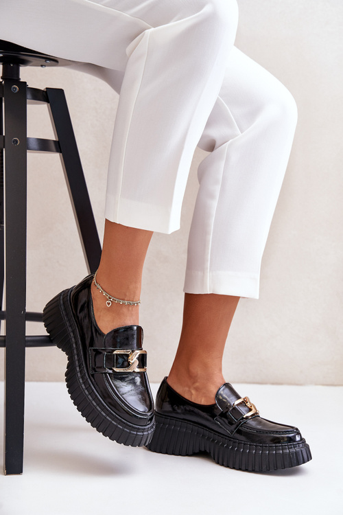 Mokasyny Półbuty Lakierowane Damskie Skóra Naturalna Czarne Zazoo 20176