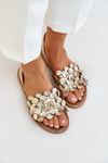 Leather sandals on flat heel Zazoo 40425 gold