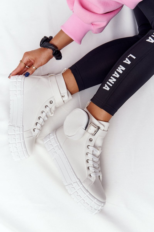 Women's Sneakers On A Platform With A Purse White Popcorn