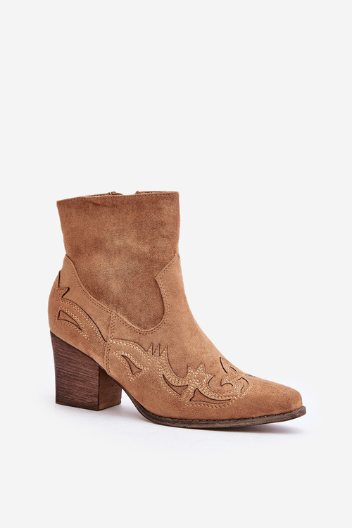 Cowboy Ankle Boots On Heel Eco Suede Brown Arabelline
