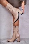 Leather Boots On High Heel Laura Messi 2560 Beige
