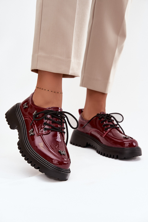 Patent Leather Leather Women's Loafers with Buckles Artiker 57C0336 Burgundy