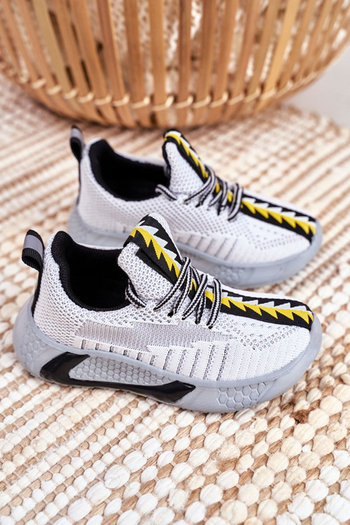 Sportowe Buty Dziecięce Szaro Białe Stich