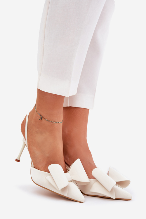 High Heels With Open Heels And Bow Ecru Eklevia