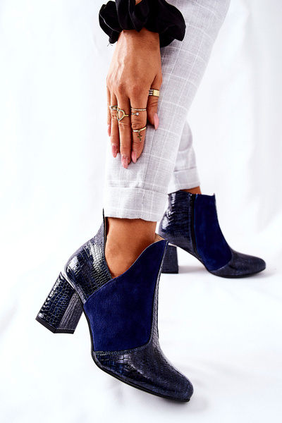 Women's Leather Boots On Heel Navy I Wish