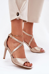 Sandals With Intertwined Straps On Heels Sergio Leone SK432 Golden Satin