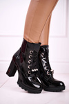 Women’s Ankle Boots with Pearls Shiny Black Black Mirror