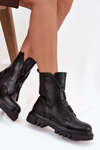 Warm ankle boots workers women's with zip eco leather black Mailyra