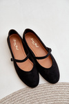 Flat Ballet Shoes With Strap Eco Suede Black Tirilina