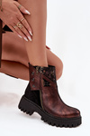 Leather Insulated Ankle Boots On Platform And Flat Heel Maciejka 06140-02 Brown