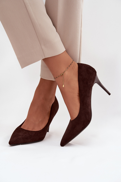 Women's High Heels Made of Eco Suede Chocolate Elvessa