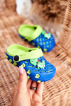 Children's Foam Slides Navy Blue-Green Crocodile 