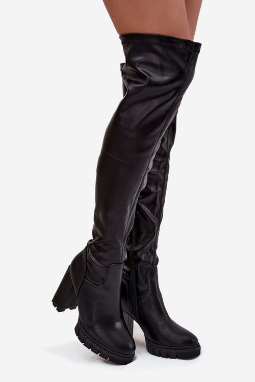 Women's knee-high boots on heel eco leather black Tahlina