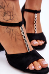 Suede High Heel Sandals With Cubic Zirconia Black Aniya 