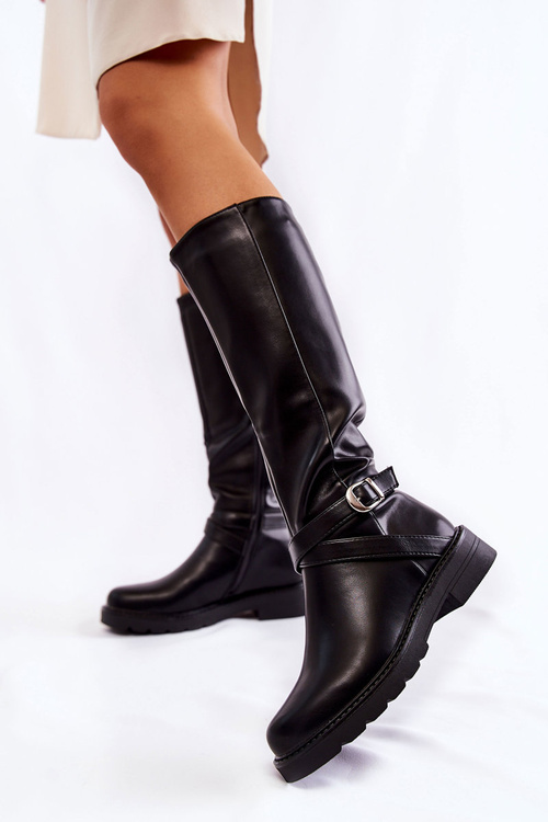 Women's Leather Boots With A Belt Black Liese