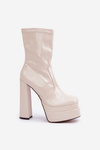Lacquered Ankle Boots On Platform And High Heel Beige Lotisha