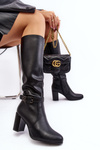 Women's Knee-high Boots with Buckle and Faux Fur Black Sendilia