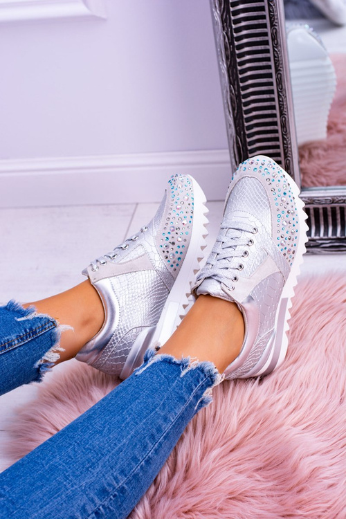 Silver Women's Sports Shoes with Sequins Lu Boo Infinitiale