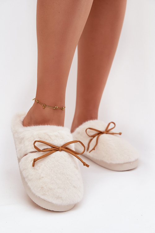 Furry slippers with bow ecru Minella