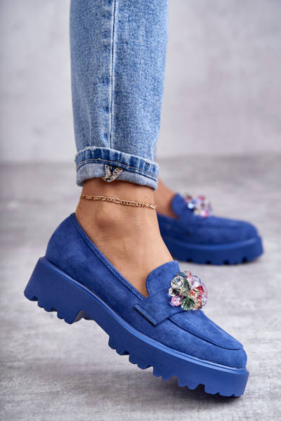 Women's Suede Shoes With Decoration Blue Britt
