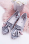 Women's Leather Suede Fringed Moccasins Grey Batist