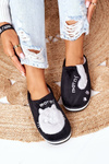Velor Slippers With A Cat Black Good Morning