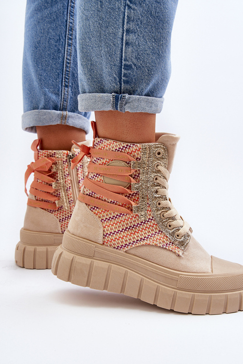 Women's High Suede Sneakers Beige Eleamia