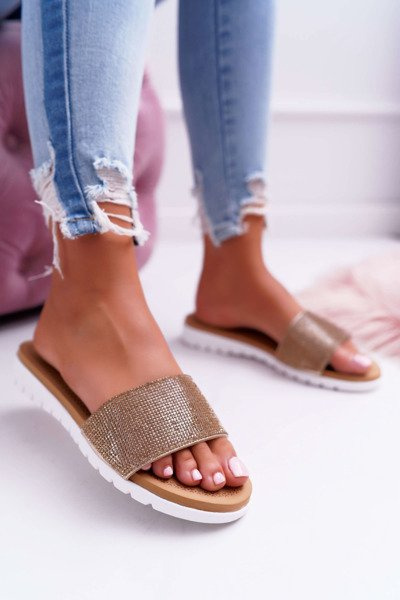 Lu Boo Women's Gold Flip Flops With Sequins Goodies