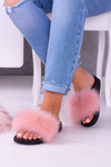 Women's Flip Flops with Natural Fur Pink Naturis