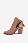 Suede Heeled Boots with Jewelry Embellishment Dark Beige Jadirel