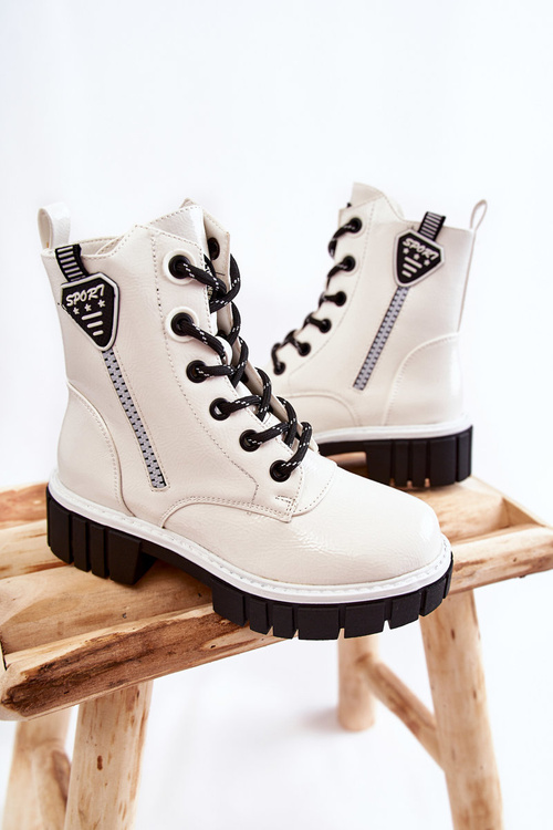 Lacquered Warm Boots With Zipper White Marcella