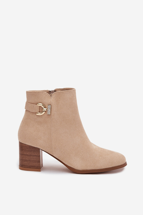 Insulated Women's ankle boots on heel with gold detail beige Renora